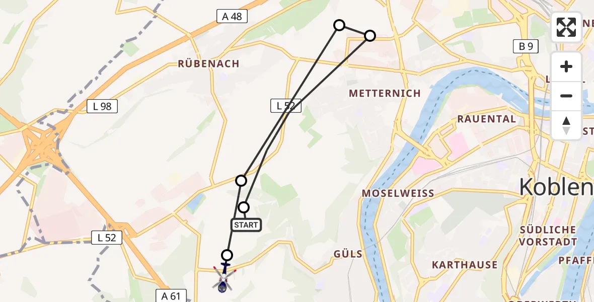 Flugroute Polizeihubschrauber Güls - Güls, 19 Februar 2026, 09:18