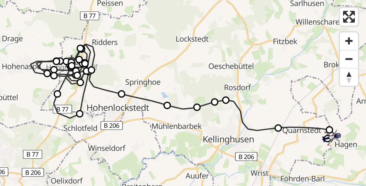 Flugroute Polizeihubschrauber Itzehoe Hungriger Wolf Airfield - Hagen, 19 Februar 2026, 09:22
