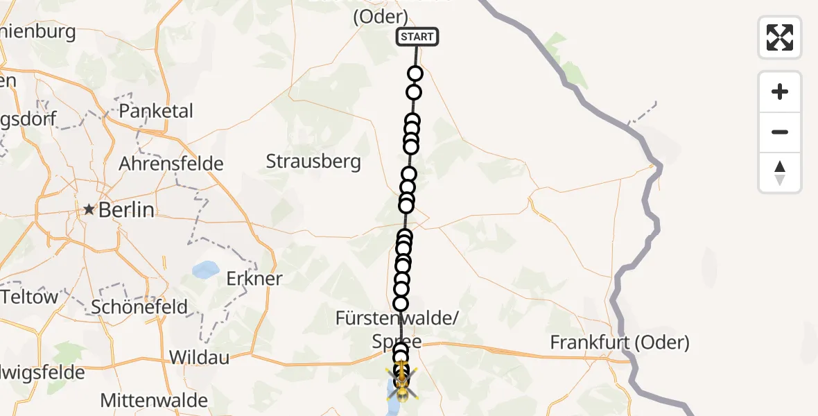 Flugroute Rettungshubschrauber Wriezen - Bad Saarow, 19 Februar 2026, 09:23