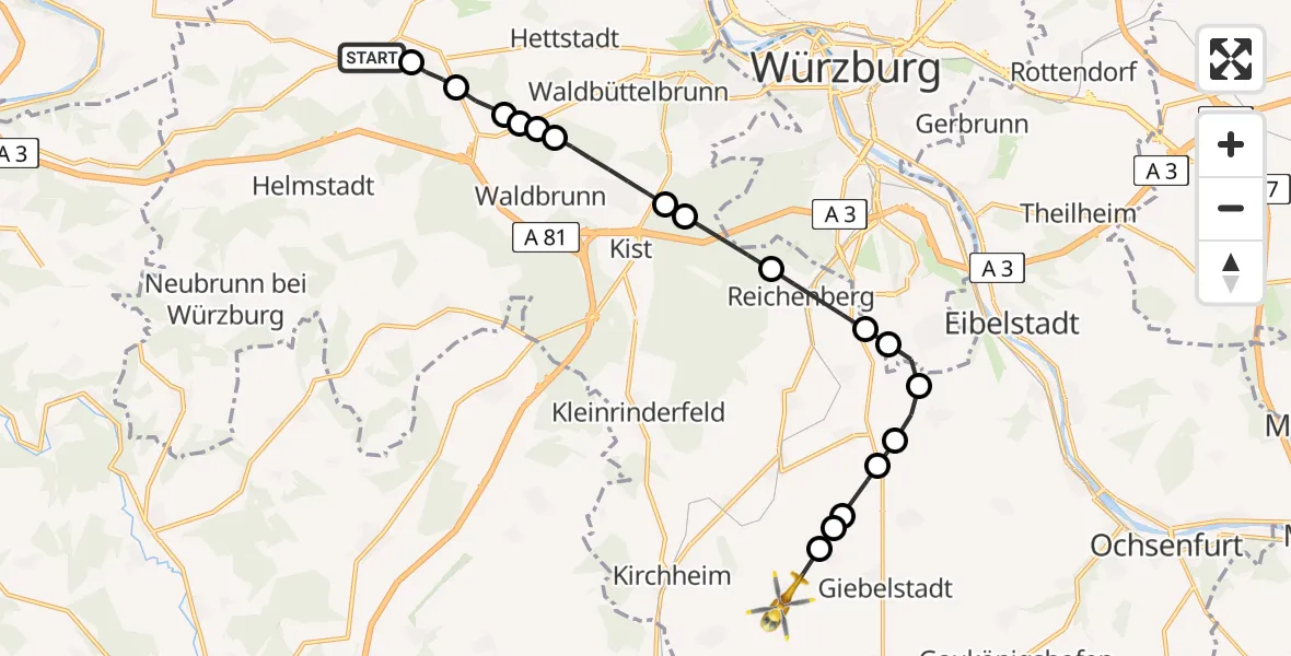 Flugroute Rettungshubschrauber Uettingen - Sulzdorf, 19 Februar 2026, 09:23