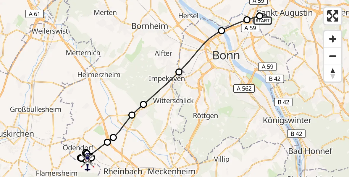 Flugroute Polizeihubschrauber Bonn-Hangelar Airfield - Euskirchen, 19 Februar 2026, 09:27