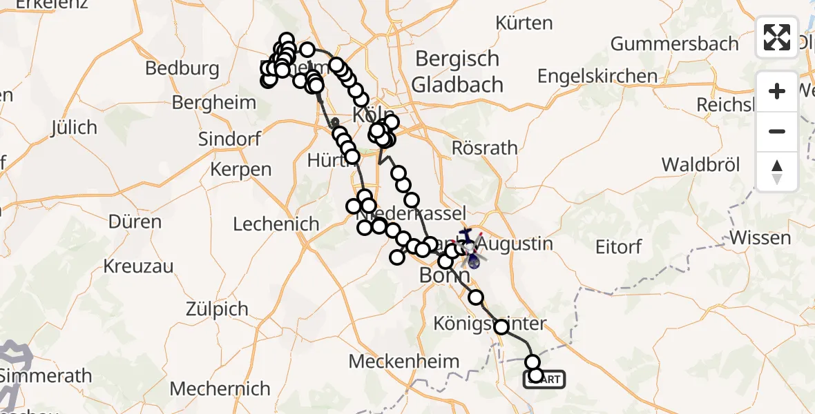 Flugroute Polizeihubschrauber Linz am Rhein - Sankt Augustin, 19 Februar 2026, 09:29