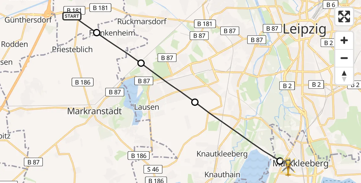 Routekaart van de vlucht: Rettungshubschrauber nach Markkleeberg, Am Volksgut