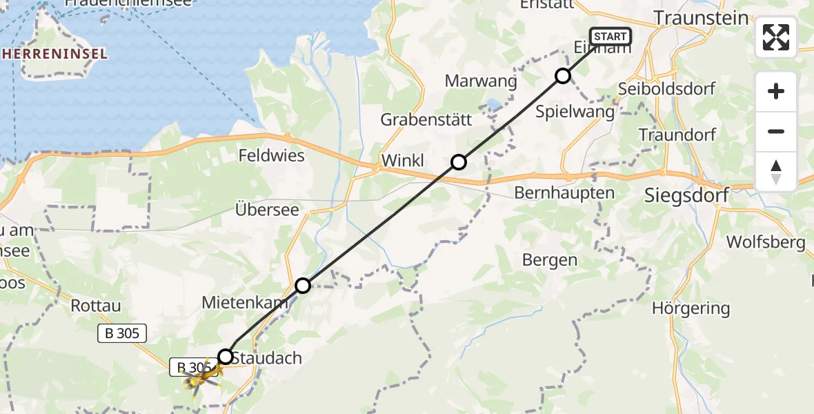 Flugroute Rettungshubschrauber Gemarkung Haslach - Grassau, 19 Februar 2026, 09:40