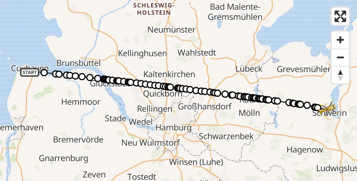 Routekaart van de vlucht: Ambulanzhubschrauber nach Schwerin, Hopfenbruchweg