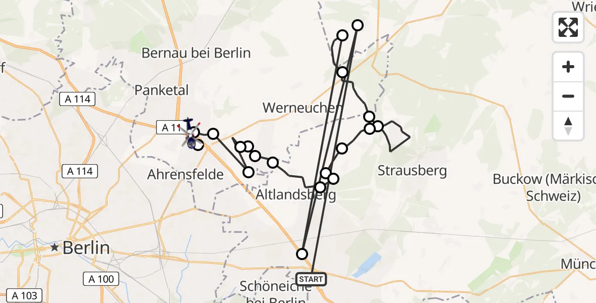 Flugroute Polizeihubschrauber Rüdersdorf - Bernau, 19 Februar 2026, 09:45