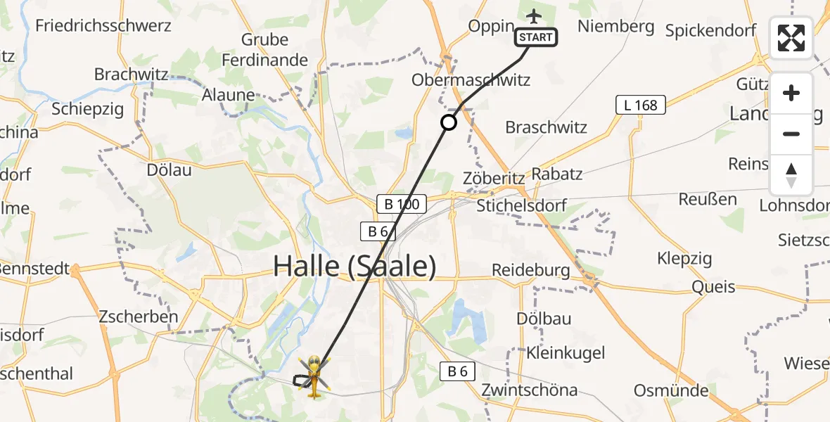 Flugroute Ambulanzhubschrauber Landsberg - Halle (Saale), 19 Februar 2026, 09:46