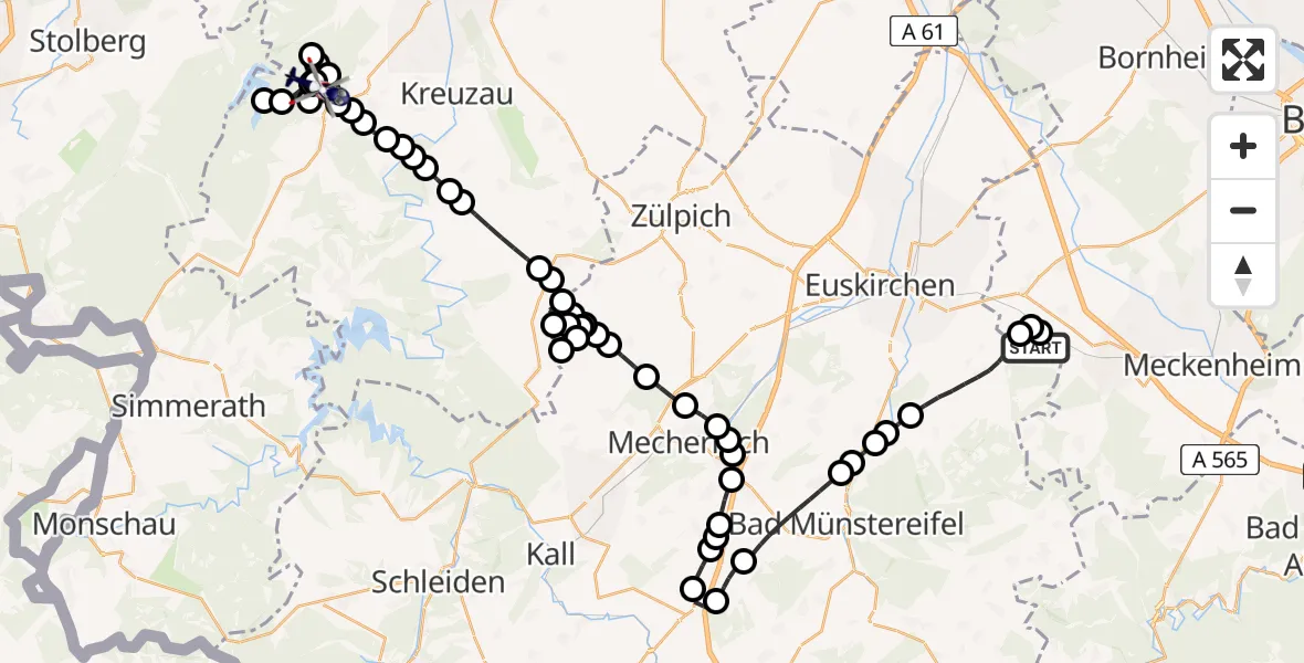 Flugroute Polizeihubschrauber Euskirchen - Hürtgenwald, 19 Februar 2026, 09:46