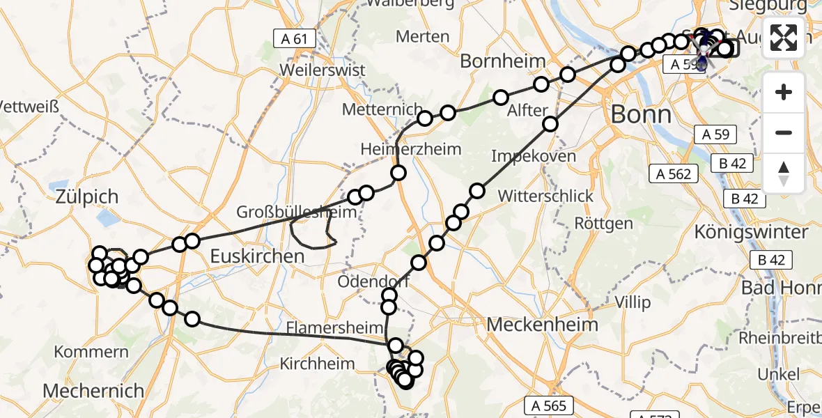 Flugroute Polizeihubschrauber Bonn-Hangelar Airfield - Sankt Augustin, 19 Februar 2026, 09:47