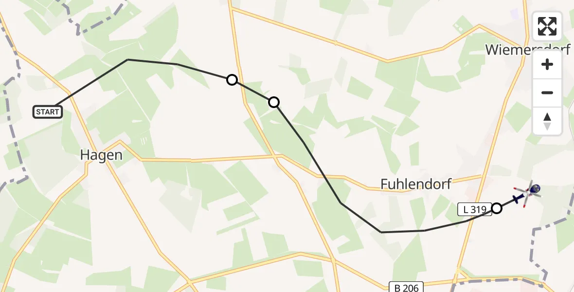 Flugroute Polizeihubschrauber Hagen - Bad Bramstedt Heliport, 19 Februar 2026, 09:52