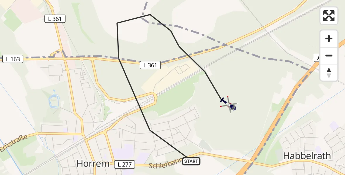 Flugroute Polizeihubschrauber Horrem - Horrem, 19 Februar 2026, 09:55