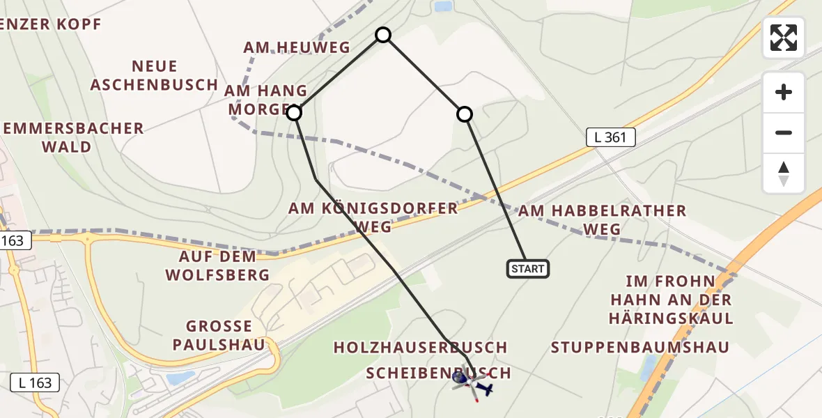 Flugroute Polizeihubschrauber Horrem - Horrem, 19 Februar 2026, 09:59