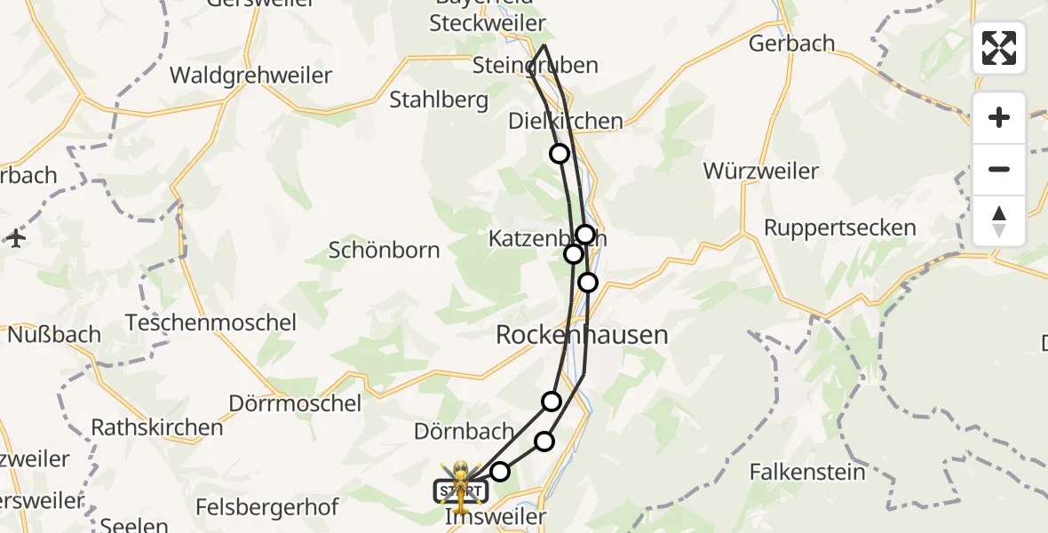 Flugroute Rettungshubschrauber Imsweiler UL - Imsweiler UL, 19 Februar 2026, 10:00