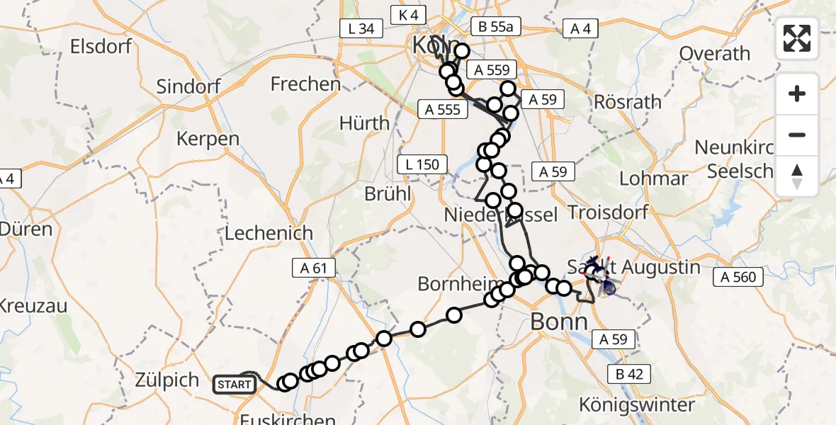 Flugroute Polizeihubschrauber Euskirchen - Sankt Augustin, 19 Februar 2026, 10:03