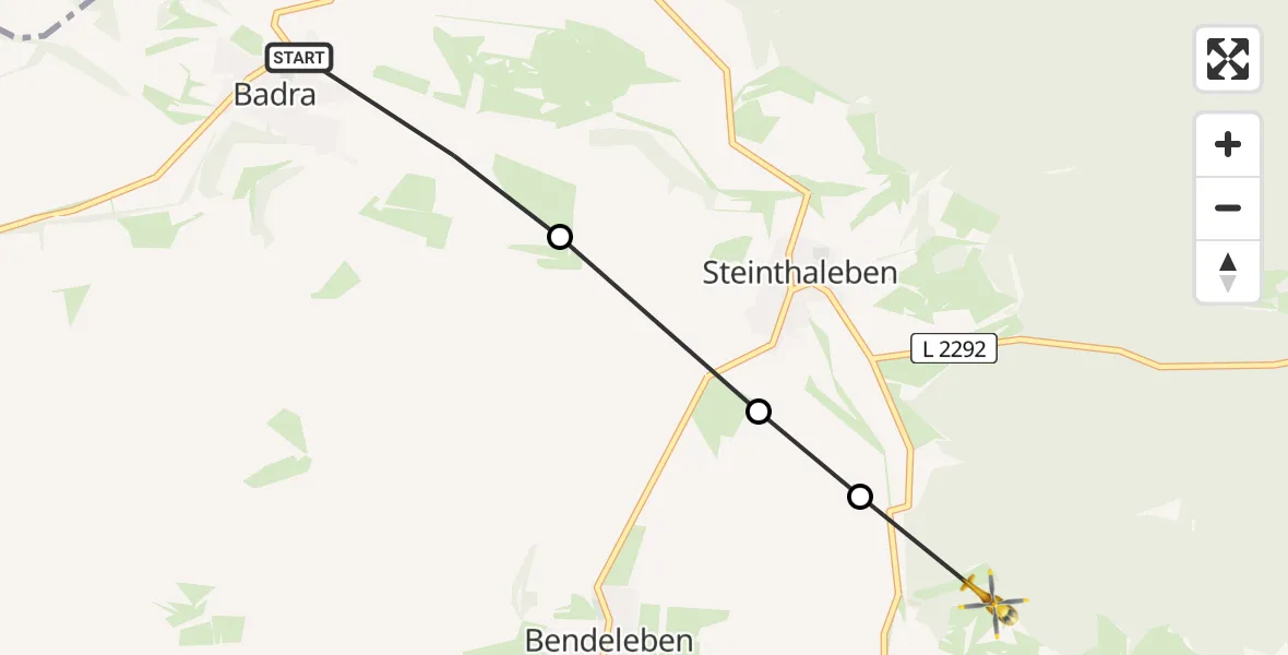 Flugroute Rettungshubschrauber Badra - Rottleben, 19 Februar 2026, 10:06
