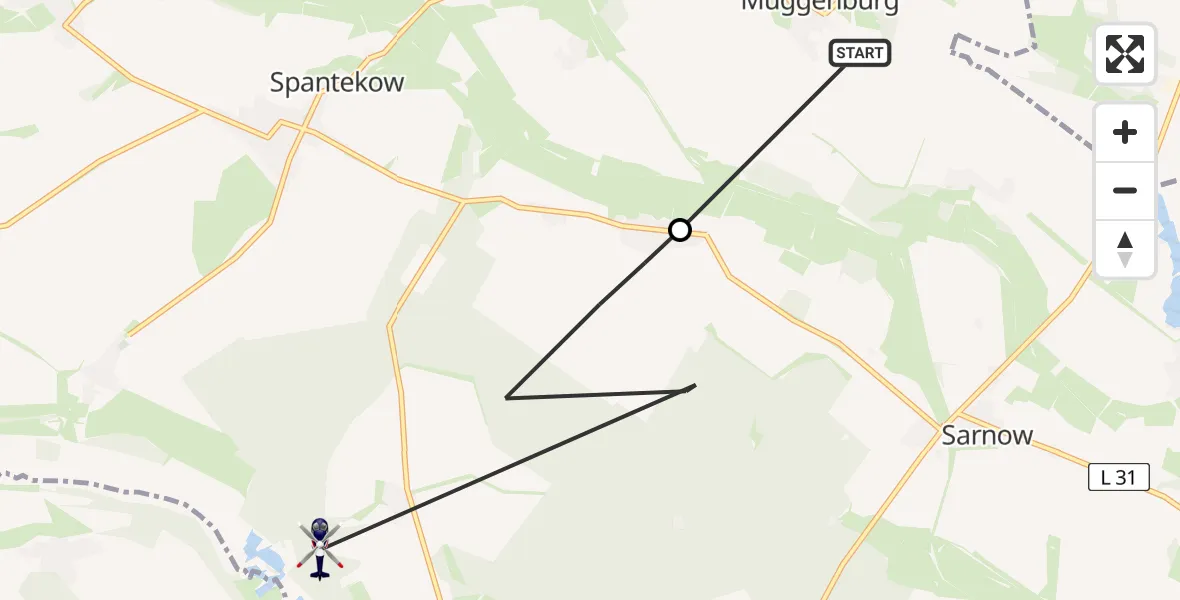 Flugroute Polizeihubschrauber Müggenburg - Spantekow, 19 Februar 2026, 10:06