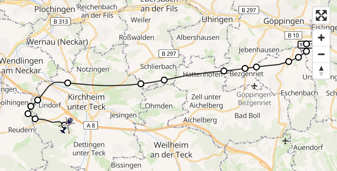 Flugroute Polizeihubschrauber Holzheim - Hahnweide Airfield, 19 Februar 2026, 10:07