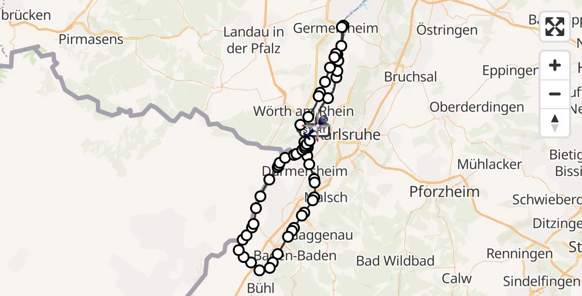 Flugroute Polizeihubschrauber Karlsruhe - Karlsruhe, 19 Februar 2026, 10:09