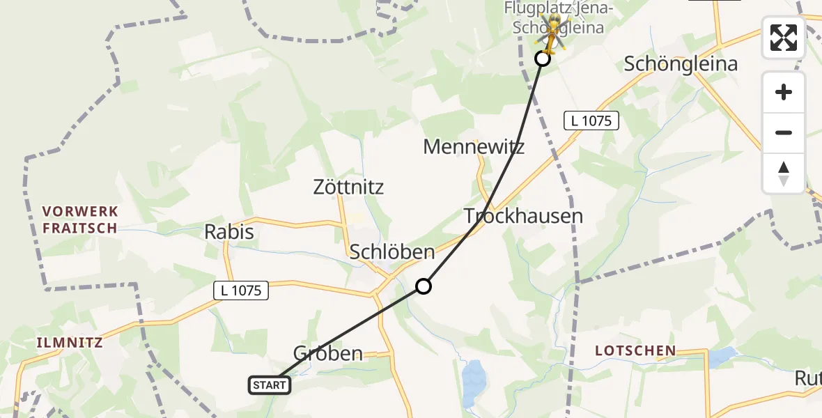 Flugroute Rettungshubschrauber Gröben - Zinna, 19 Februar 2026, 10:11