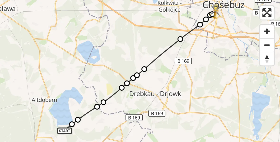 Flugroute Rettungshubschrauber Großräschen - Carl Thien Hospital Cottbus Heliport, 19 Februar 2026, 10:19