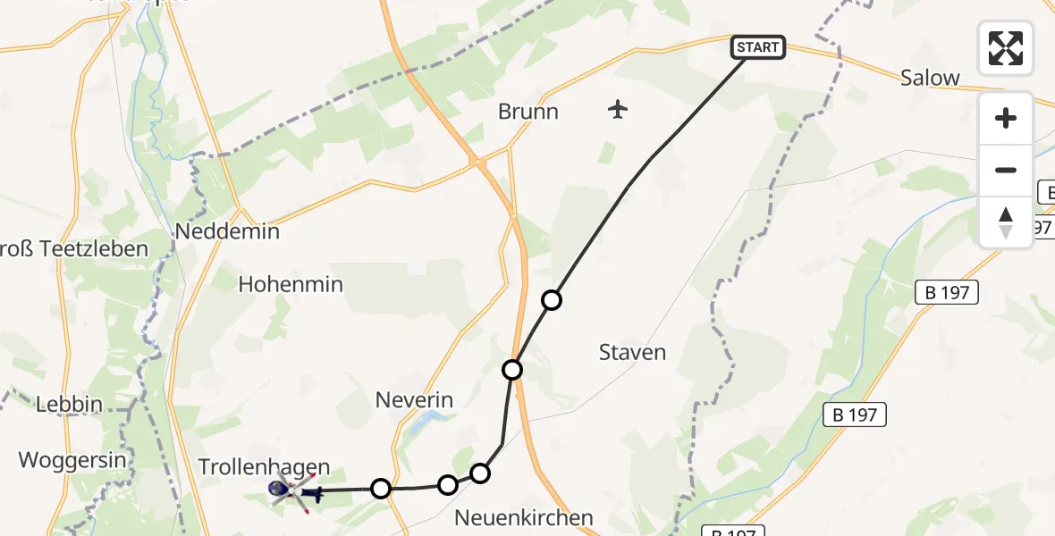 Flugroute Polizeihubschrauber Brunn - Neubrandenburg Trollenhagen Airport, 19 Februar 2026, 10:23