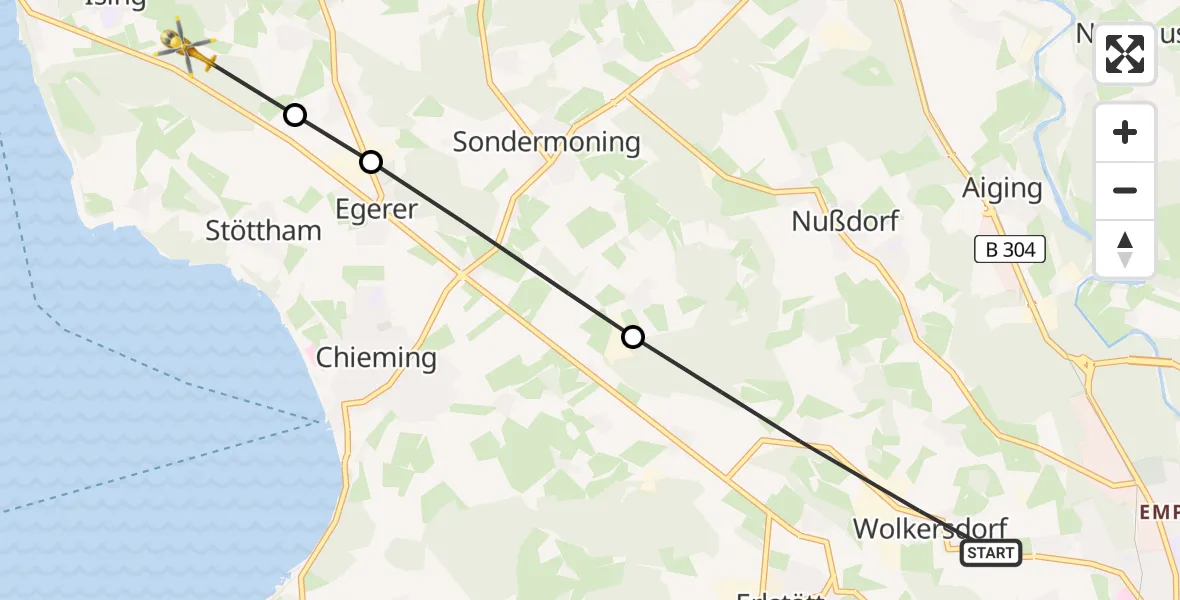 Flugroute Rettungshubschrauber Gemarkung Wolkersdorf - Ising, 19 Februar 2026, 10:23