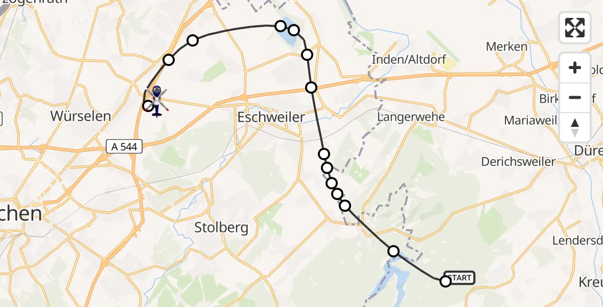 Flugroute Polizeihubschrauber Hürtgenwald - Aachen-Merzbrück Airport, 19 Februar 2026, 10:33