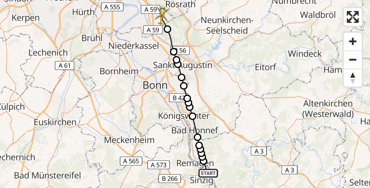 Flugroute Rettungshubschrauber Kripp - Cologne Bonn Airport, 19 Februar 2026, 10:49