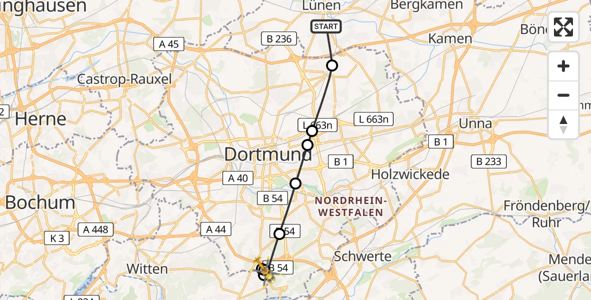 Routekaart van de vlucht: Rettungshubschrauber nach Herdecke, Am Ossenbrink