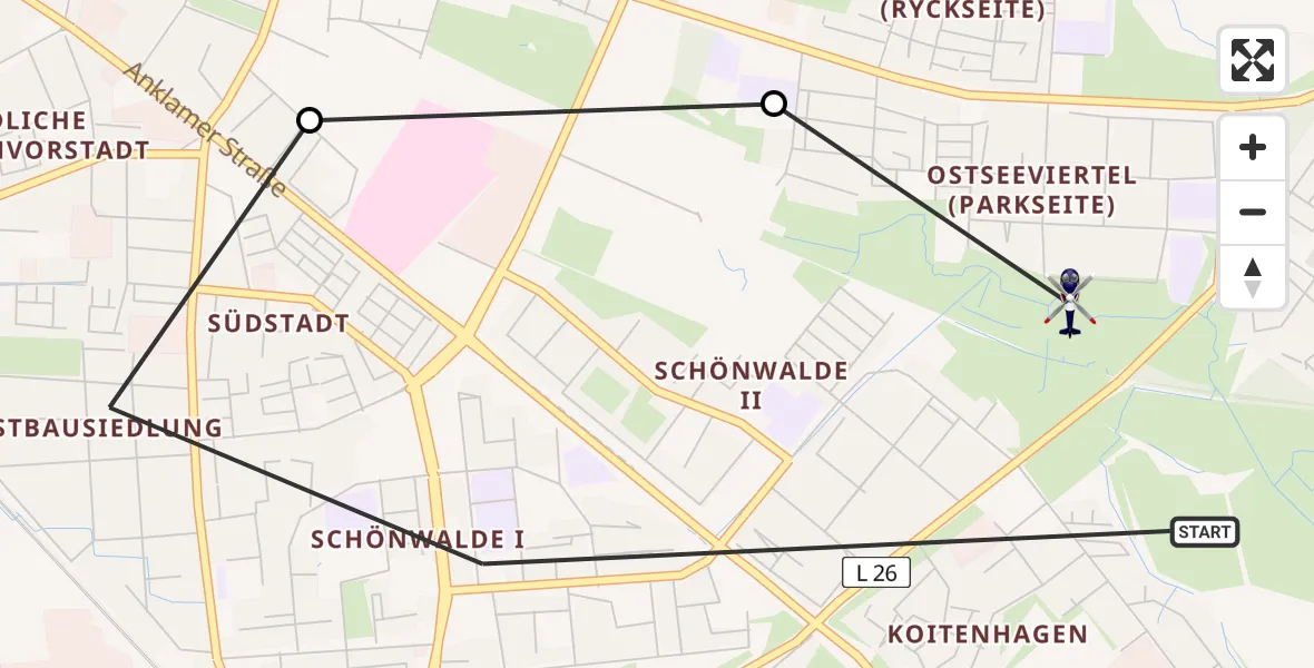 Flugroute Polizeihubschrauber Greifswald - Greifswald, 19 Februar 2026, 10:54