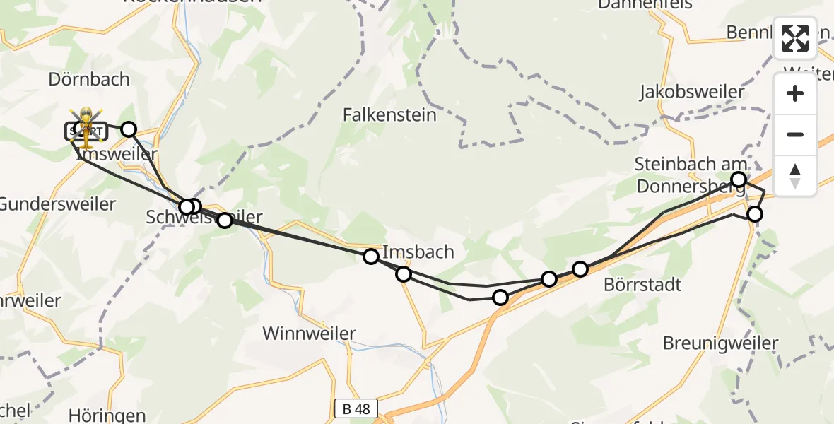 Flugroute Rettungshubschrauber Imsweiler UL - Imsweiler UL, 19 Februar 2026, 10:56