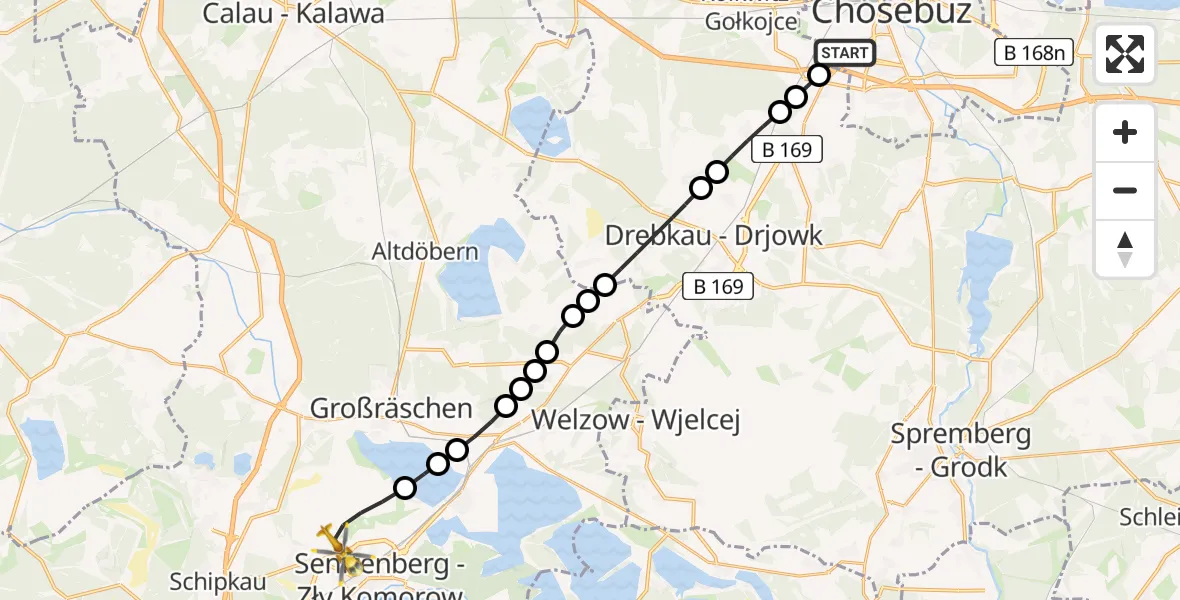Flugroute Rettungshubschrauber Cottbus - Senftenberg, 19 Februar 2026, 11:01