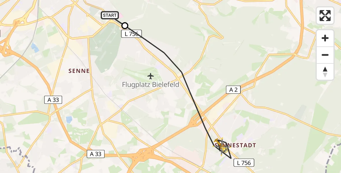 Flugroute Rettungshubschrauber Luftrettungszentrum Bielefeld - Bielefeld, 19 Februar 2026, 11:16