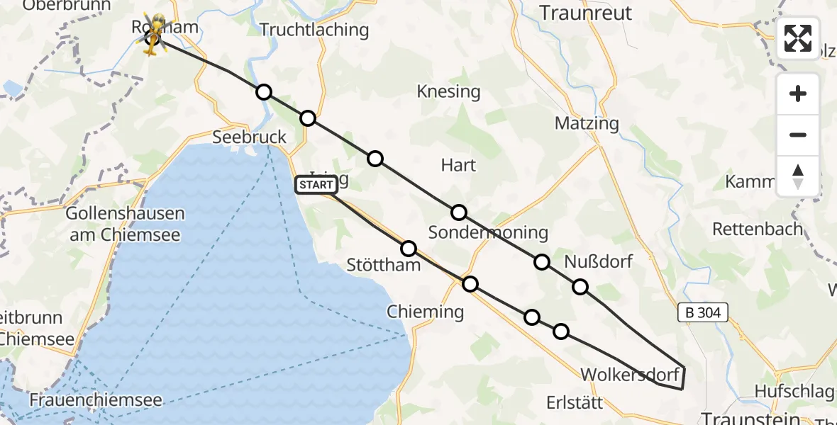 Flugroute Rettungshubschrauber Ising - Roitham, 19 Februar 2026, 11:19