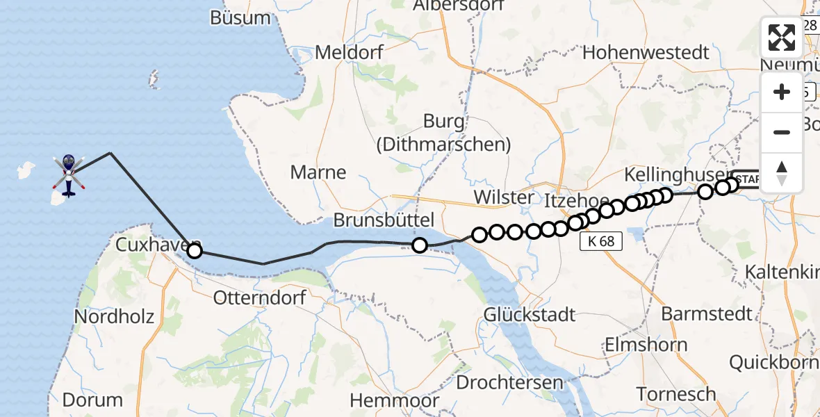 Routekaart van de vlucht: Polizeihubschrauber nach Cuxhaven, Hauptstraße