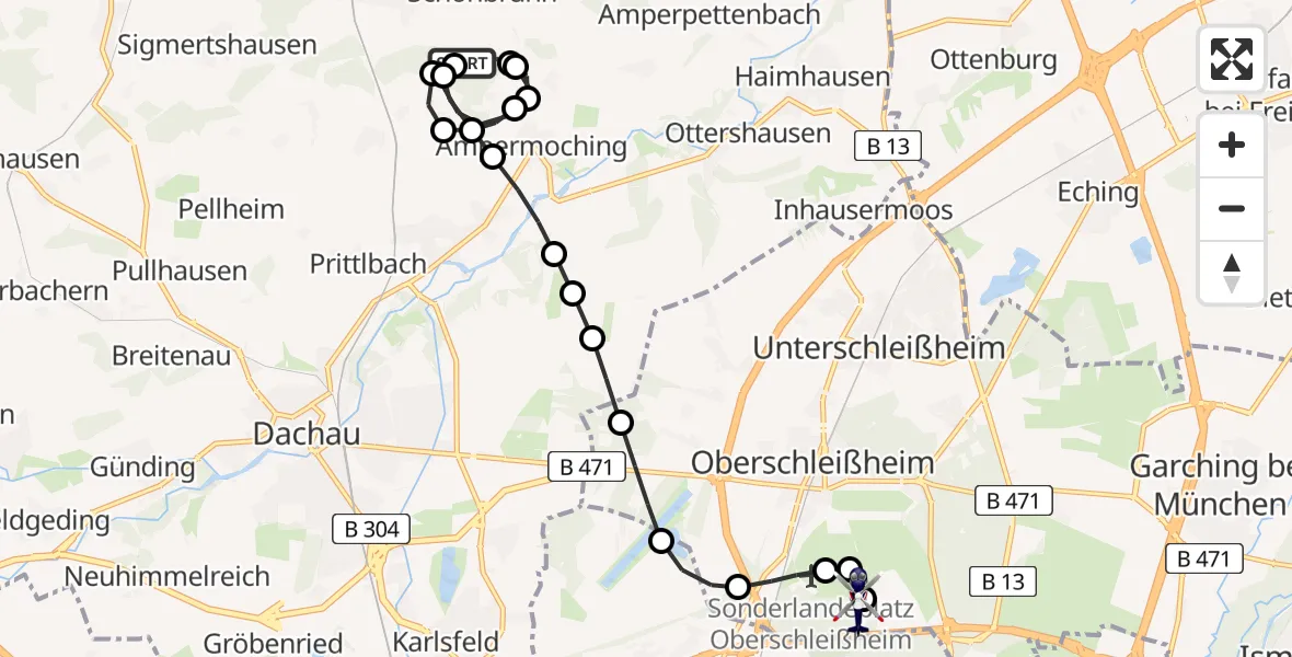 Flugroute Polizeihubschrauber Schönbrunn - Oberschleißheim, 19 Februar 2026, 11:21