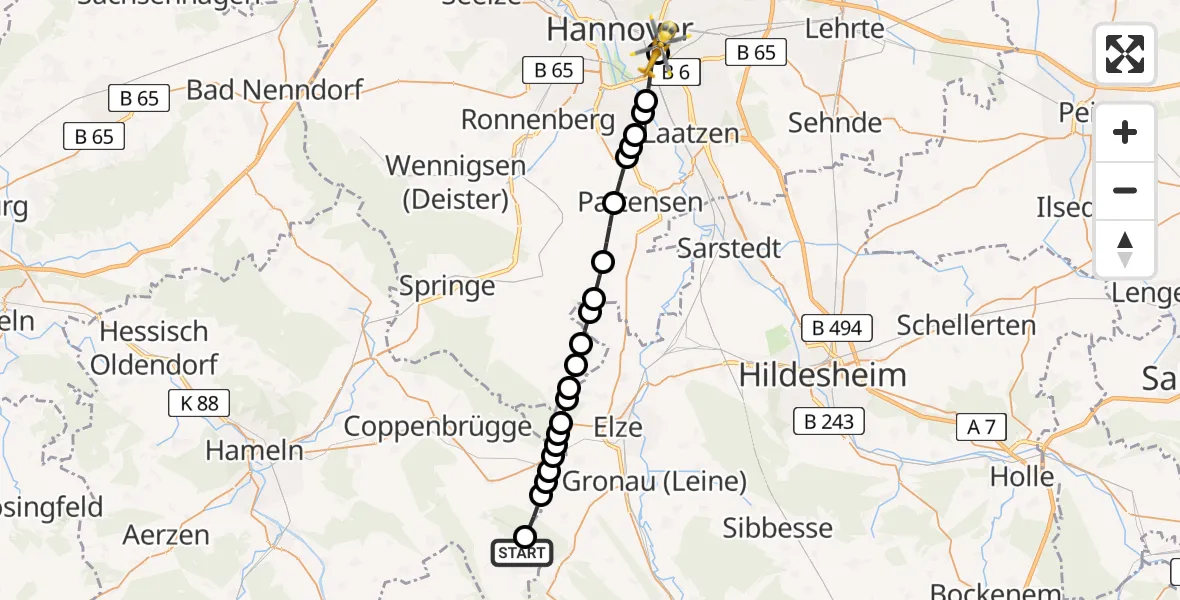Flugroute Rettungshubschrauber Thüste - Hannover, 19 Februar 2026, 11:25