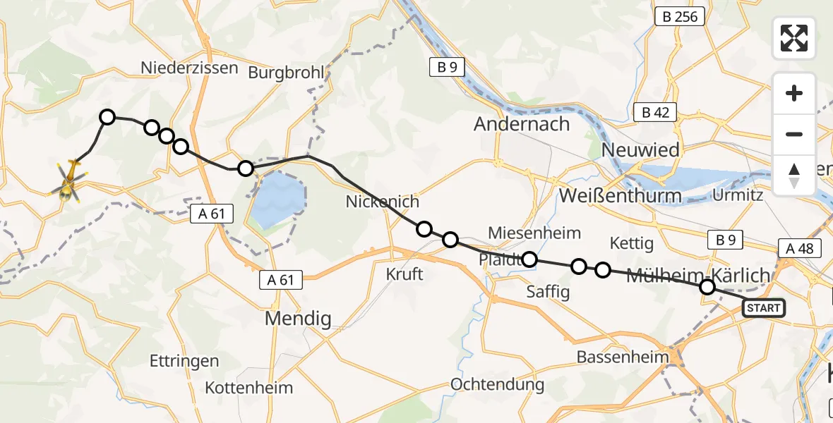 Flugroute Rettungshubschrauber Rübenach - Weibern, 19 Februar 2026, 11:30