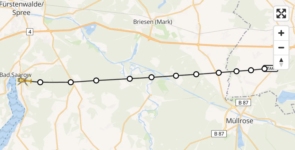 Flugroute Rettungshubschrauber Markendorf - Bad Saarow, 19 Februar 2026, 11:36