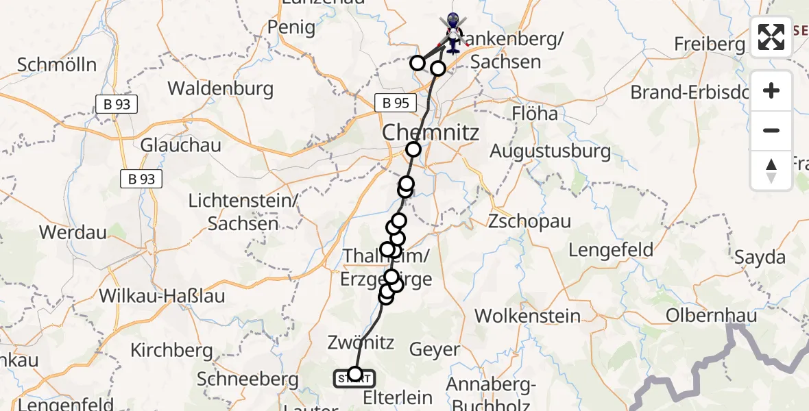 Routekaart van de vlucht: Polizeihubschrauber nach Ottendorf, Oberer Grenzweg
