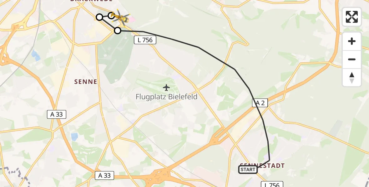 Flugroute Rettungshubschrauber Bielefeld - Luftrettungszentrum Bielefeld, 19 Februar 2026, 11:48