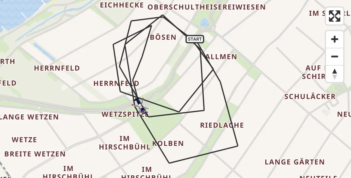 Routekaart van de vlucht: Polizeihubschrauber nach Groß-Rohrheim, Winterdeich