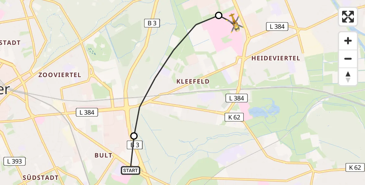 Flugroute Rettungshubschrauber Hannover - Hannover Air Rescue Heliport (Christoph 4), 19 Februar 2026, 11:55