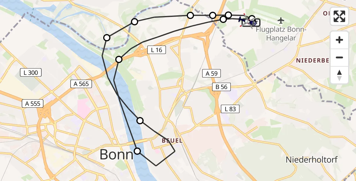 Routekaart van de vlucht: Polizeihubschrauber nach Sankt Augustin, Richthofenstraße