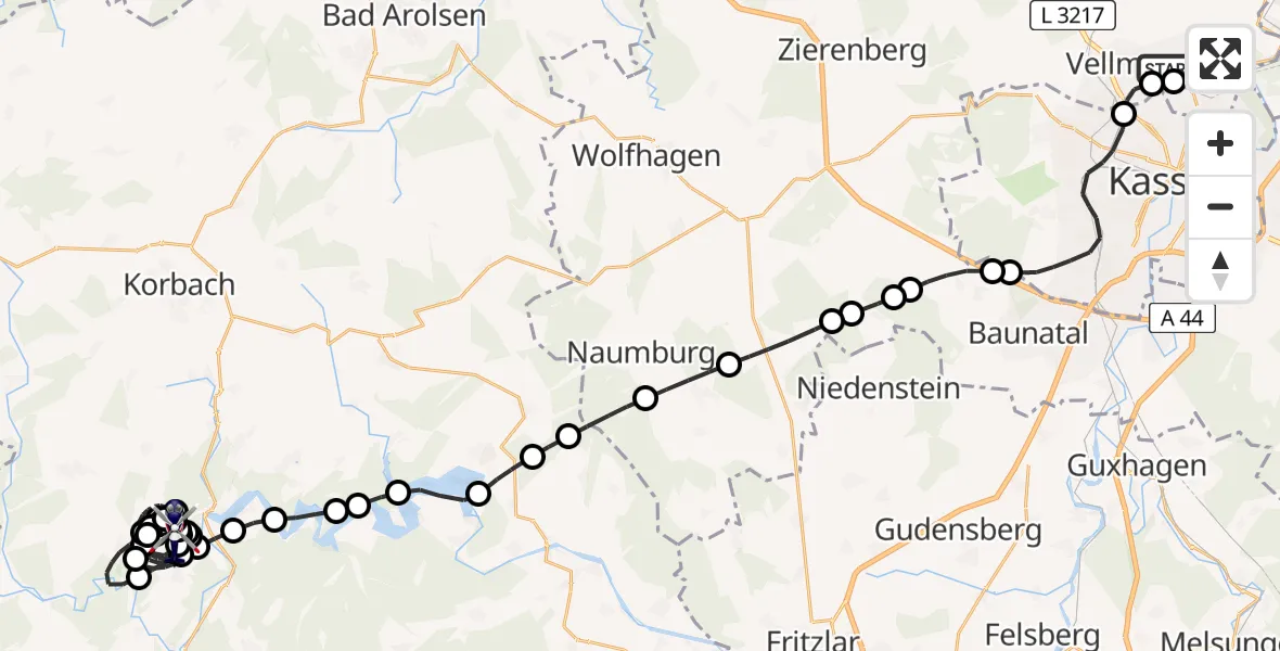 Flugroute Polizeihubschrauber Fuldatal Federal Police Heliport - Buchenberg, 19 Februar 2026, 12:03