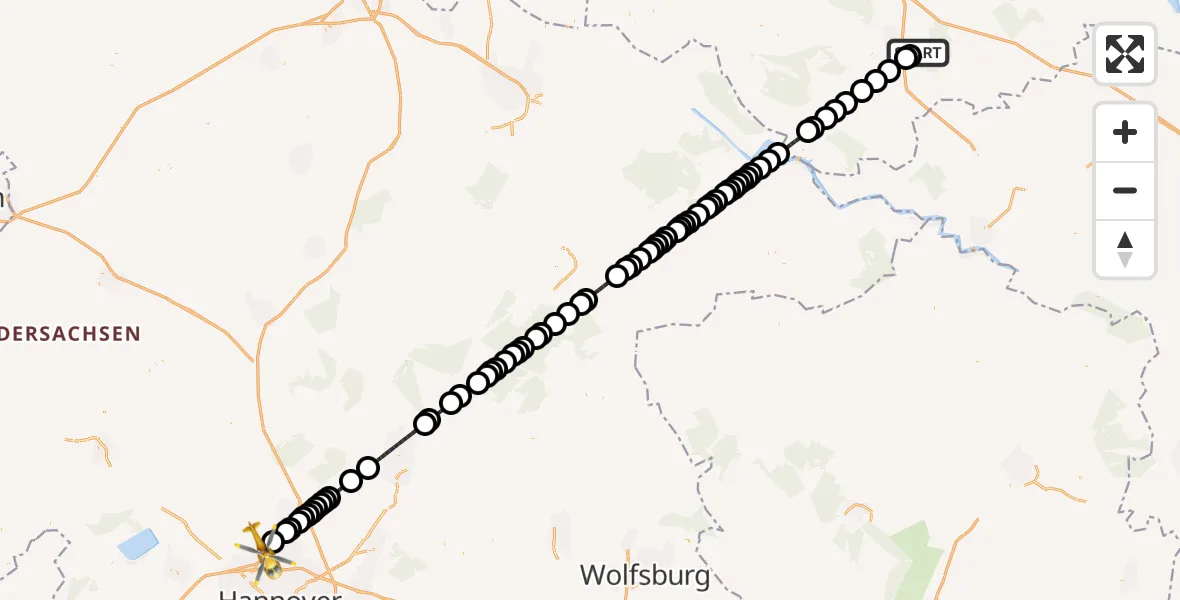 Flugroute Ambulanzhubschrauber Grabow - Hannover Airport, 19 Februar 2026, 12:07