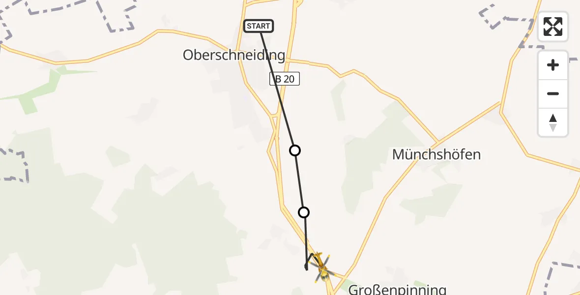 Flugroute Rettungshubschrauber Oberschneiding - Großenpinning, 19 Februar 2026, 12:16