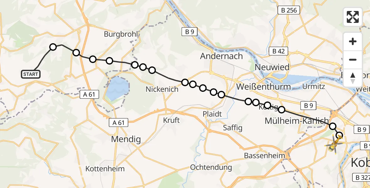 Flugroute Rettungshubschrauber Brenk - Koblenz, 19 Februar 2026, 12:24