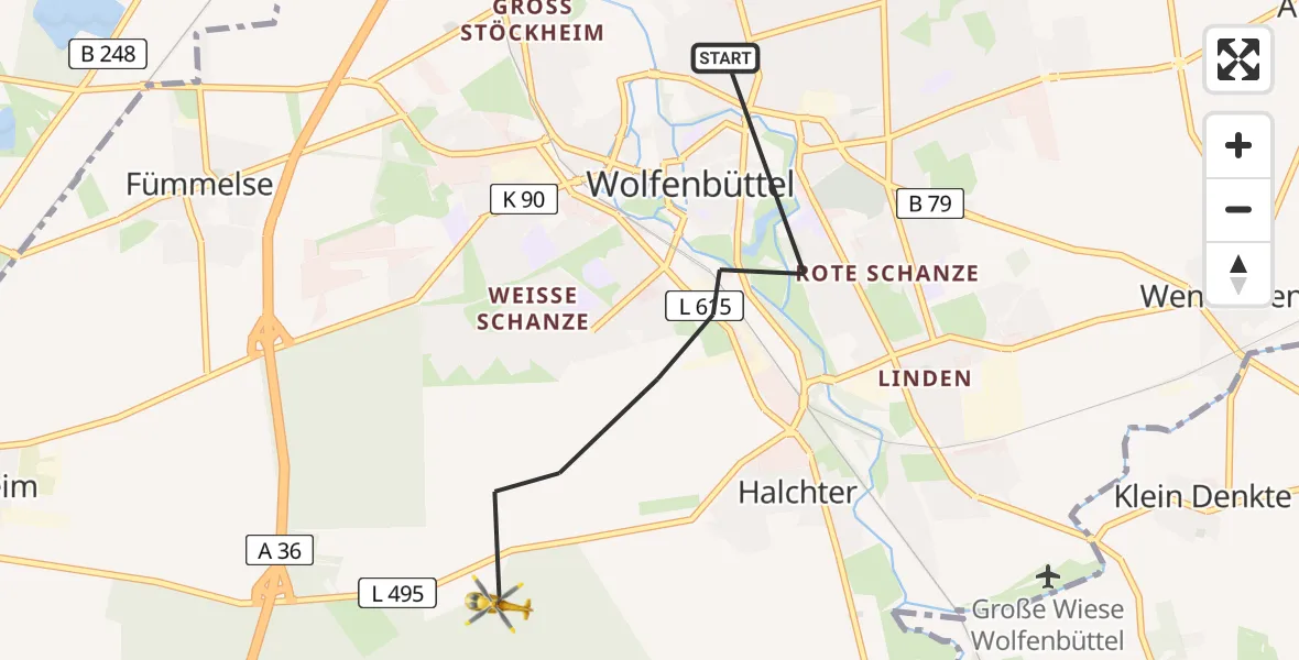 Flugroute Rettungshubschrauber Wolfenbüttel - Wolfenbüttel, 19 Februar 2026, 12:35
