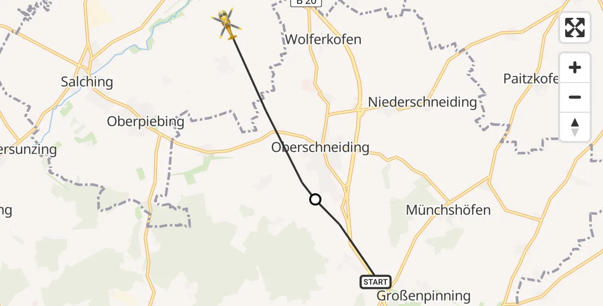 Flugroute Rettungshubschrauber Großenpinning - Salching, 19 Februar 2026, 12:41